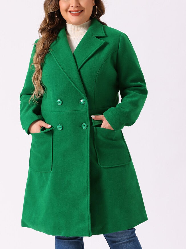 NOTCH LAPEL DOUBLE BREASTED PEA TRENCH COAT, Green / Kelly Green, alternate image number 1