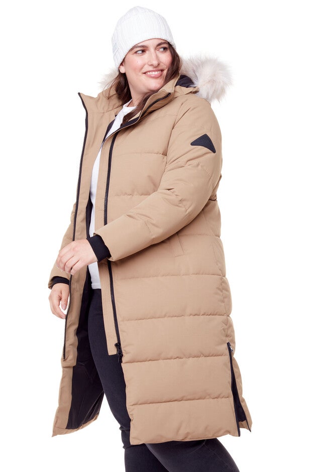 Women's Plus Size - KLUANE | Vegan Down Recycled Ultra Long Winter Parka, Water Repellent, Camel / Brown, alternate image number 1