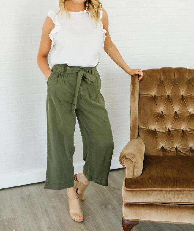 AMANDINE PAPERBAG PANTS IN OLIVE, Olive / Forest Green, hi-res image number null