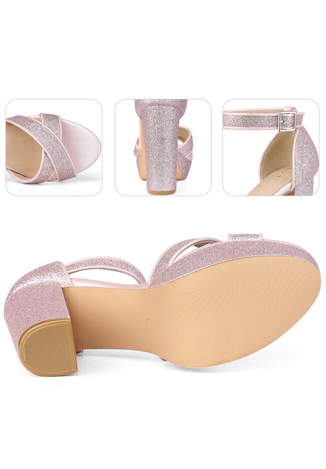Glitter Platform Crisscross Strap Chunky Heels Sandals, Pink / Pink, alternate image number 2