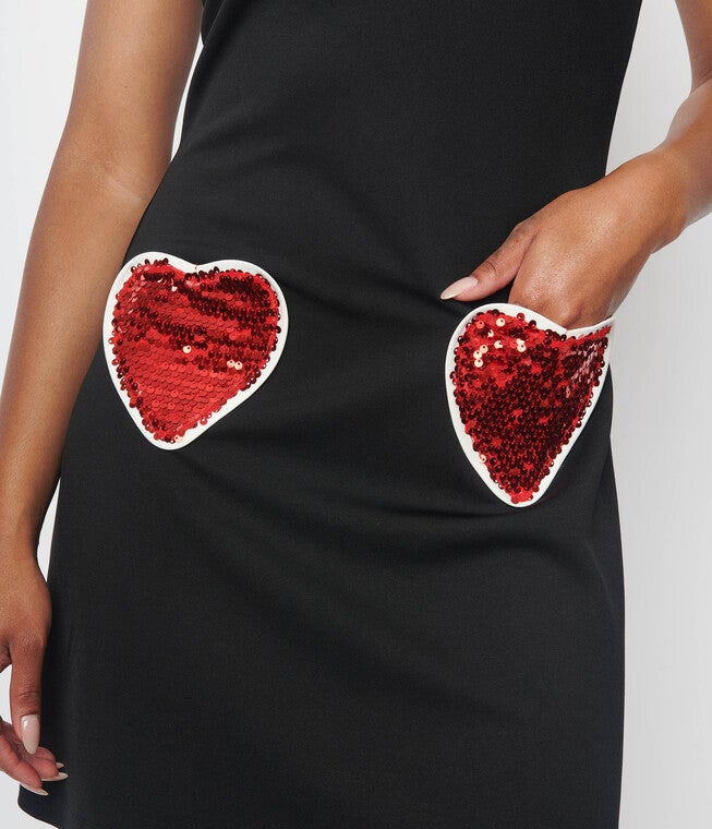 Smak Parlour Black & White Sequin Heart Haute Gossip Mini Dress, Black White Sequin Heart / Black, alternate image number 2