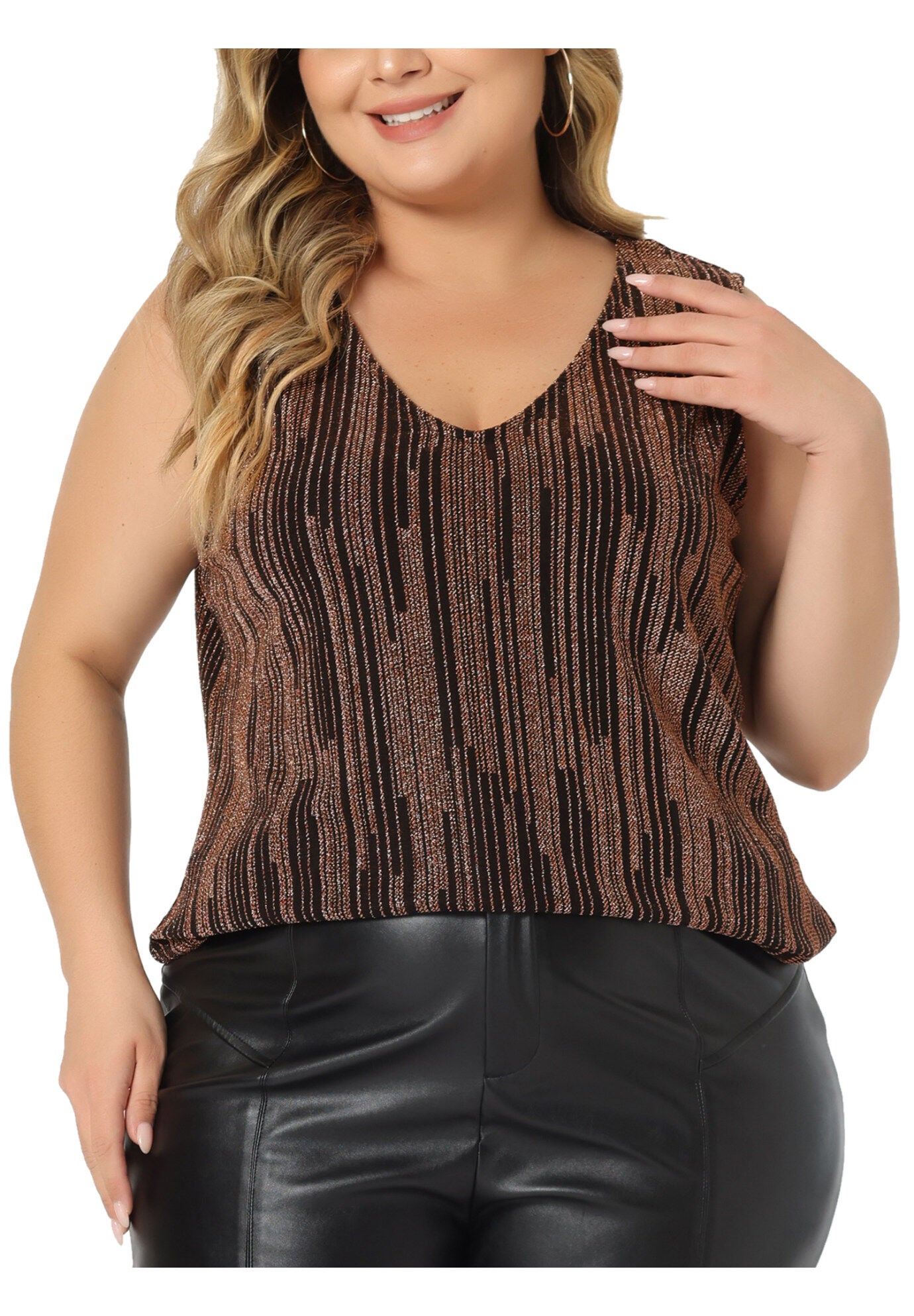 SEQUIN TOP SLEEVELESS GLITTER GRADIENT TANK VEST, Orange / Orange, alternate image number 2