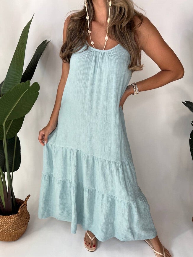 GAUZE DRESS IN SKY BLUE, Sky Blue / Light Blue, hi-res image number null