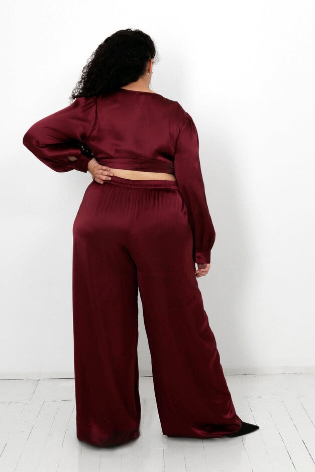 Isa and Dora Wrap Top And Pants Two Piece Set, Roobios / Burgundy, alternate image number null