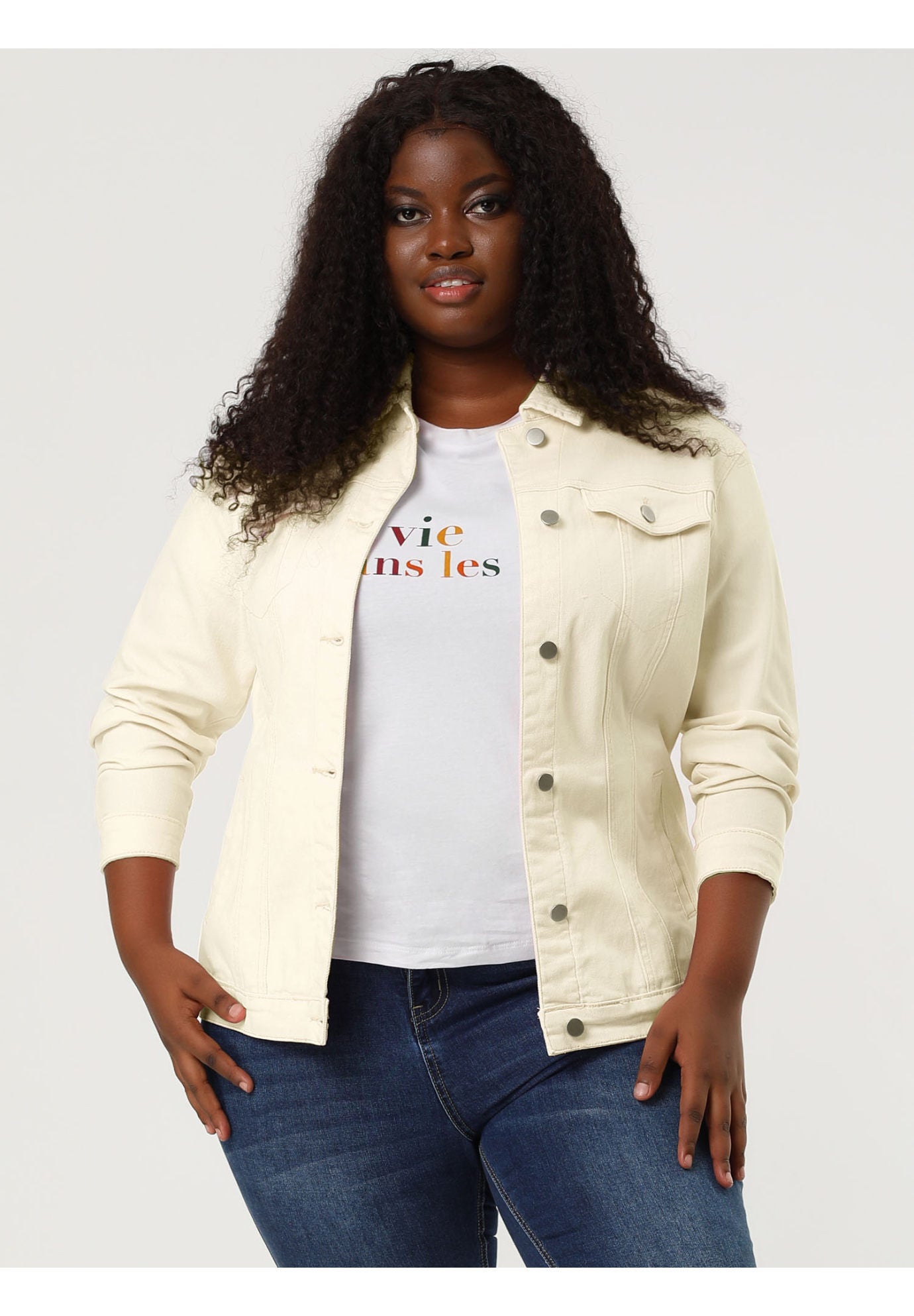 STITCHING BUTTON FRONT WASHED DENIM JACKET, Light Beige / Cream, hi-res image number 0