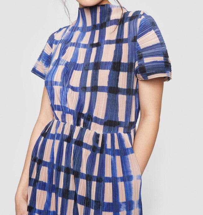 WATERCOLOUR CHECK DRESS IN BLUE/TAN, BlueTan / Purple, alternate image number null