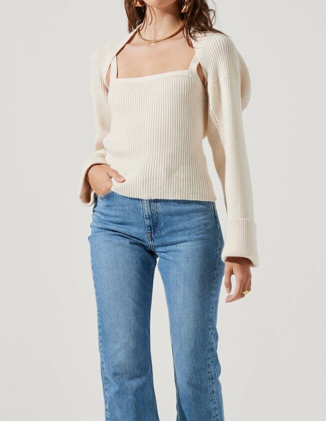 YARA CAMI AND SHRUG SWEATER SET IN CREAM, , alternate image number 4