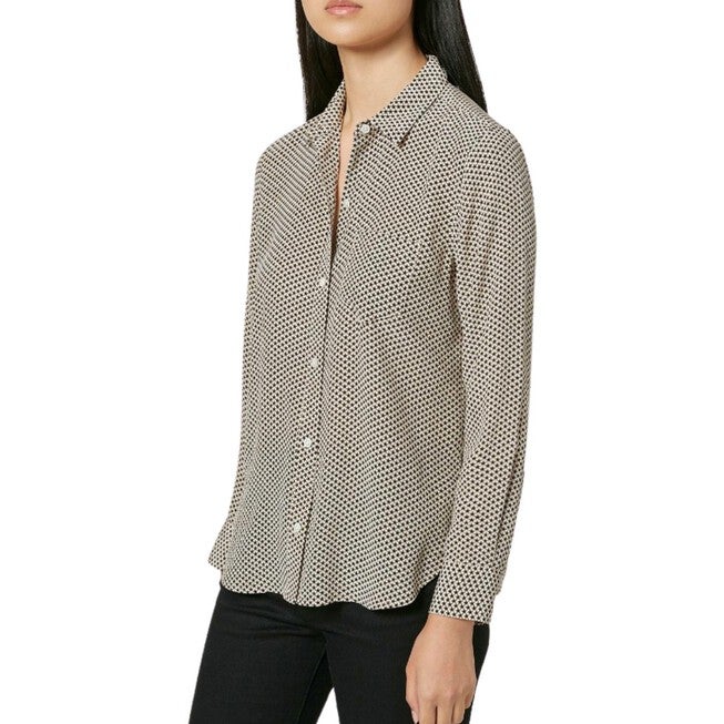 LEEMA SILK TOP IN TRUE BLACK/MUSHROOM STAR PRINT, True BlackMushroom Star Print / Beige, hi-res image number null