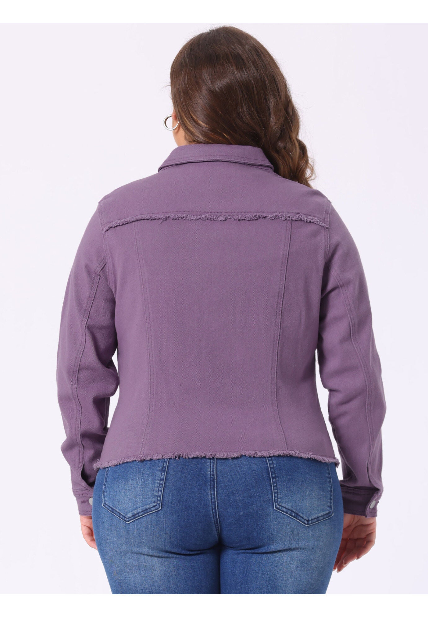 WASHED FRONT FRAYED DENIM JACKET, Purple / Purple, alternate image number 3