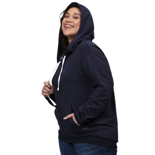 Navy Hooded Front Zip Sweatshirt, , alternate image number null