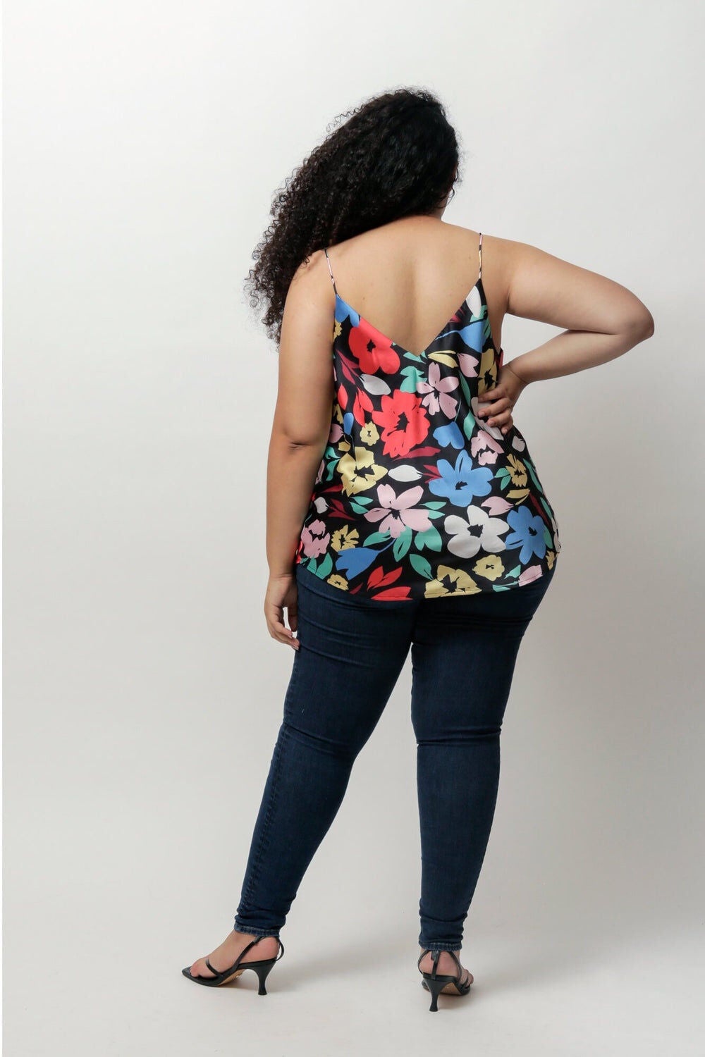 Selma Satin Cami Tank Top, Evening Floral / Black, alternate image number 1