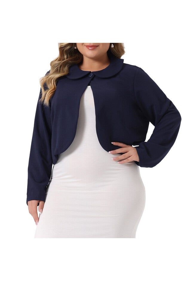PETER PAN COLLAR CROP SHRUG JACKET, Navy Blue / Navy, alternate image number 1