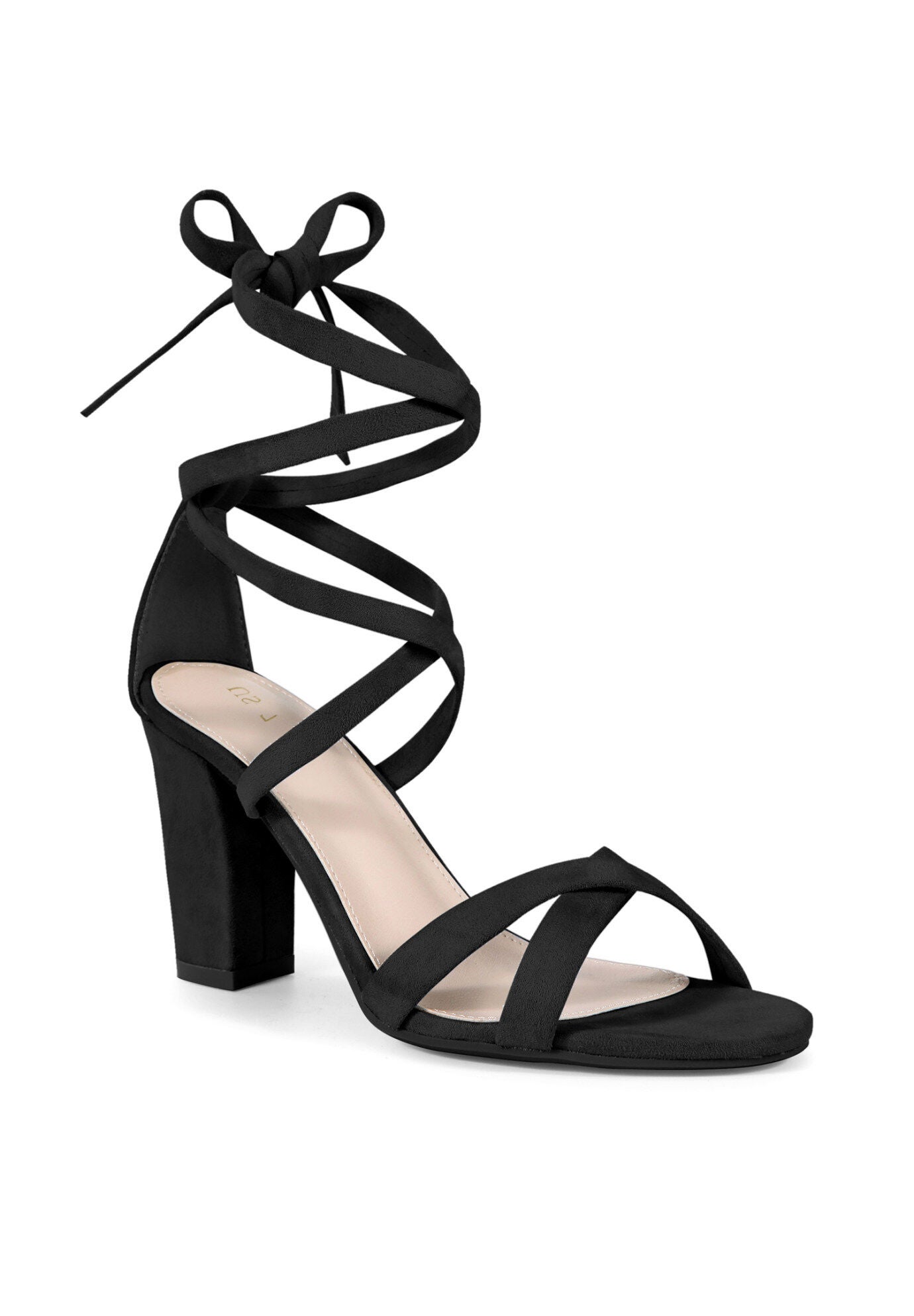 Strappy Lace Up Block Heel Sandals, Black / Black, hi-res image number 0