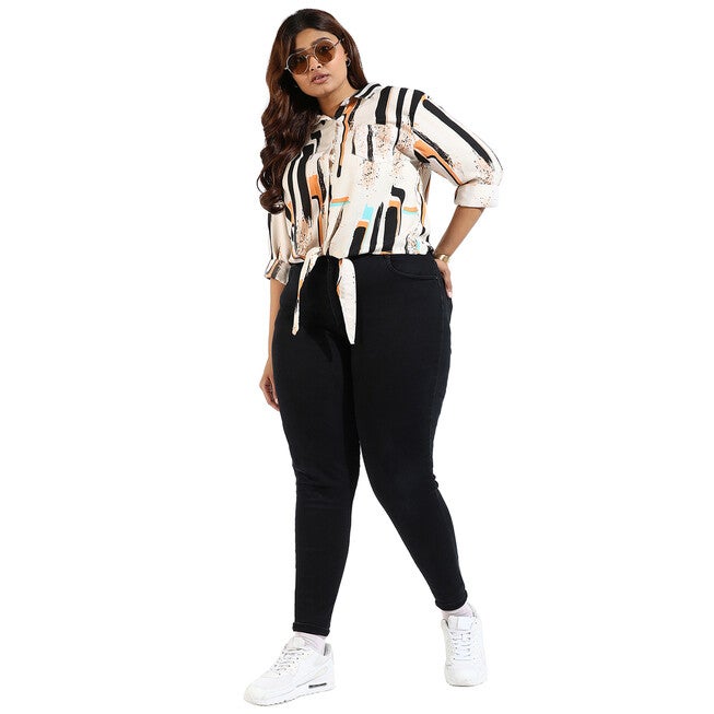 Abstract Printed Shirt Style Top, Cream / Cream, alternate image number null