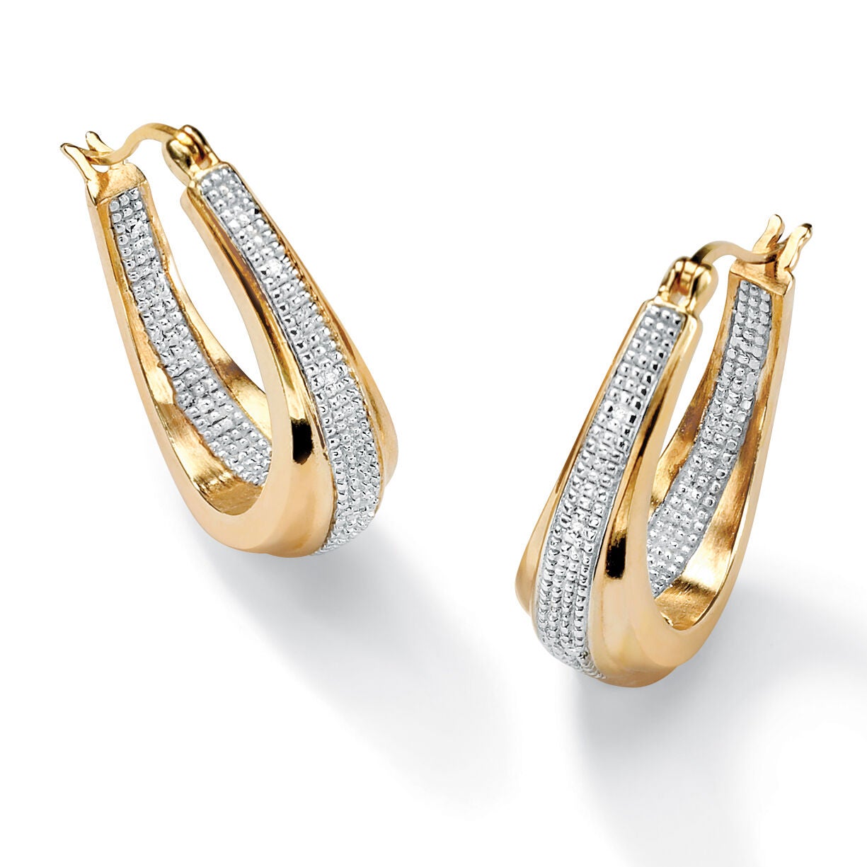 Diamond Accent Yellow Gold-Plated Oval-Shaped Inside-Out Hoop Earrings, White / White, hi-res image number 0