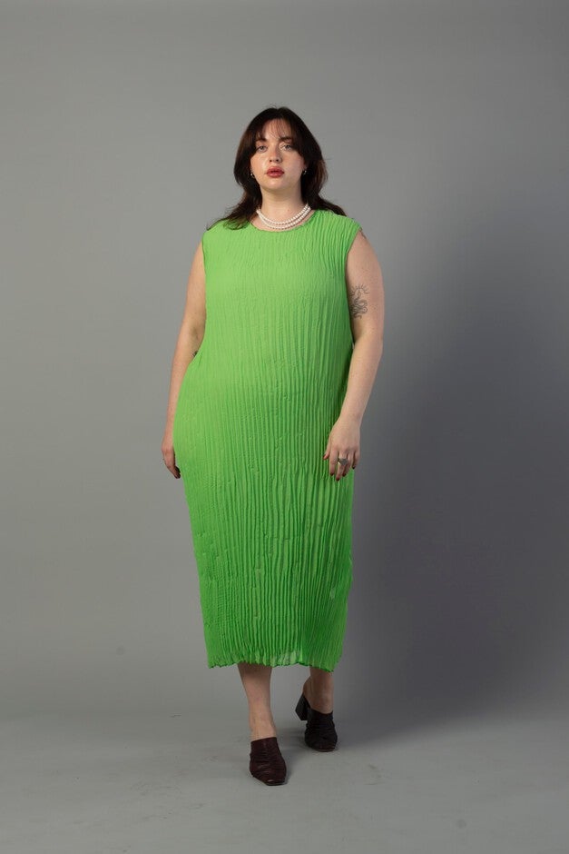 Jaya Reversible Pleated Dress, Lime Sage Green / Light Green, alternate image number 1