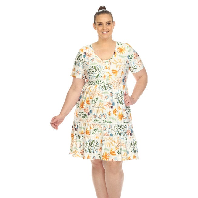 White Mark  Floral Short Sleeve Knee Length Dress, White / White, hi-res image number 0