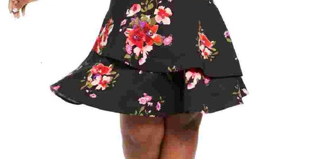 Sequin Hearts Women's Trendy Plus Size Floral Fit & Flare Dress Red Size 14, Red / Red, alternate image number null
