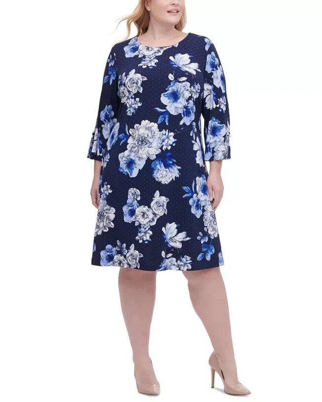 Tommy Hilfiger Women's Plus Size Floral-Print Grommet-Sleeve Dress Blue Size 18 | Dia & Co Tommy Hilfiger Women's Plus Size Floral-Print Grommet-Sleeve Dress Blue Size 18 | Dia & Co