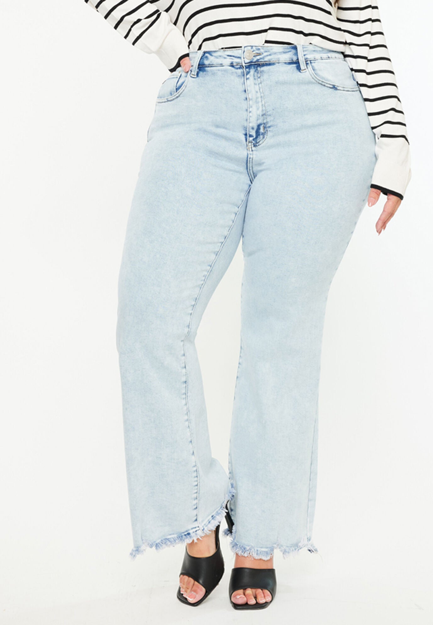 Kay Essentials High Rise Wide Leg Flare (Plus Size), Acid Wash / Light Blue, alternate image number 6