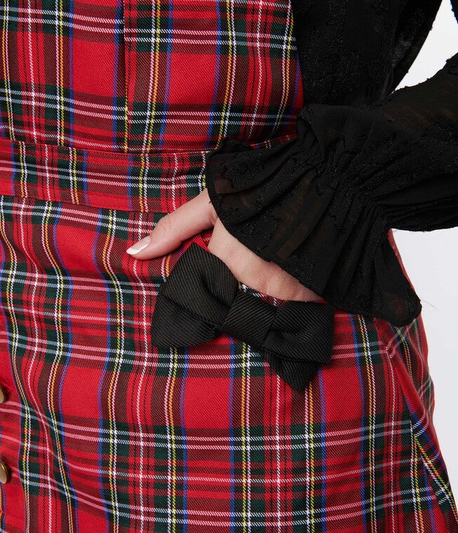 Smak Parlour Red Plaid Pinafore Skirt, Red Plaid / Red, alternate image number 2
