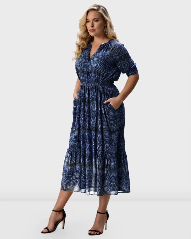 Stripe lace print georgette ruffle flounce crewneck dress, Black / Black, alternate image number null