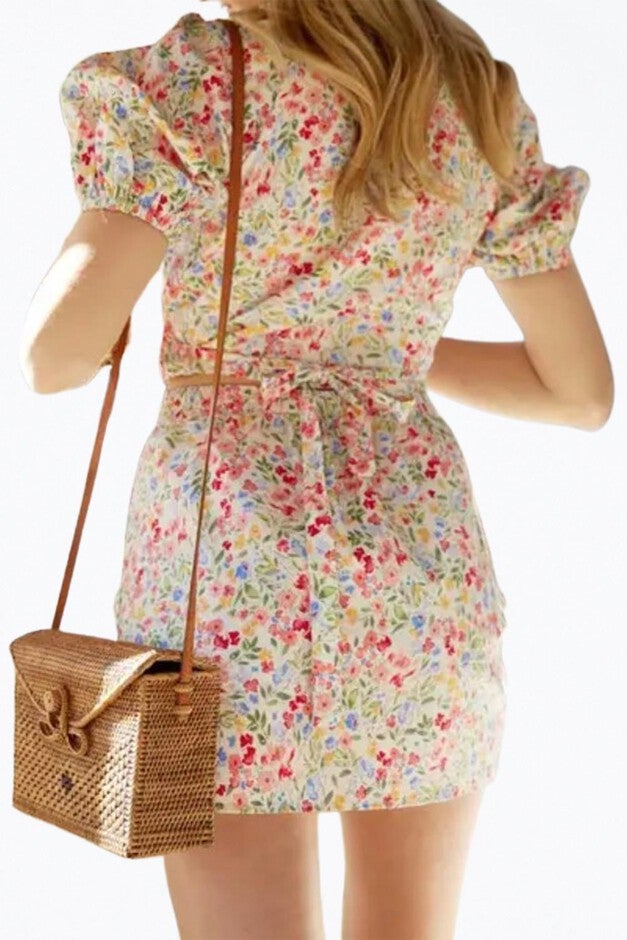 FLORAL-PRINT RUCHED STRETCH COTTON-VOILE MINI SKIRT IN RED MULTI, Red Multi / White, alternate image number 2