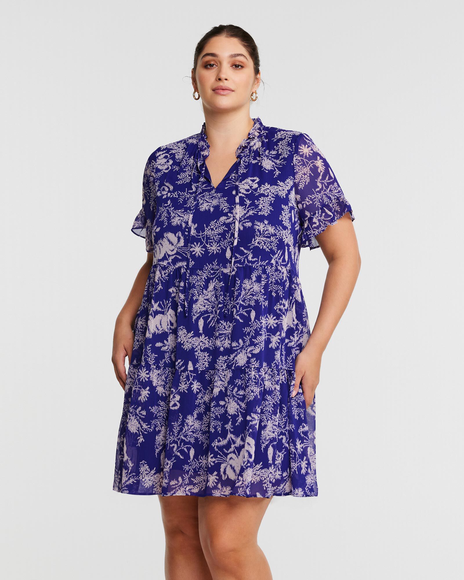 Ultra Leaf Purple Tiered Knee Length Dress, , alternate image number 5
