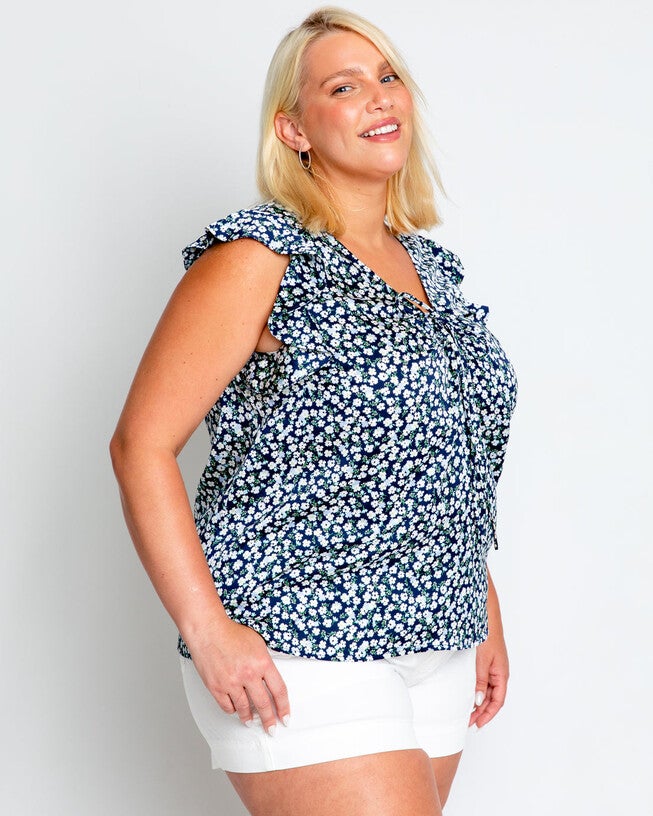 Palms Ruffle Top, Navy / Navy, alternate image number null