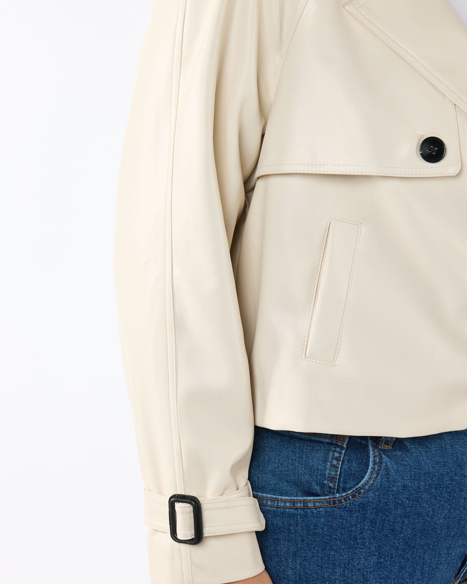 Karma PU Leather Biker Jacket, Ivory / Ivory, alternate image number 5