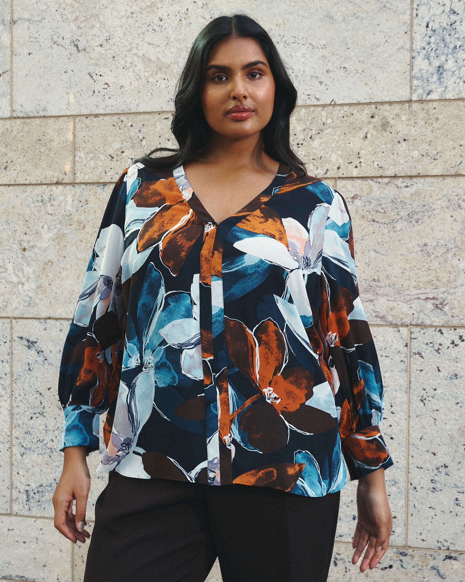 Annette Long Sleeve Shirt, Auburn Tides / Navy, alternate image number 1