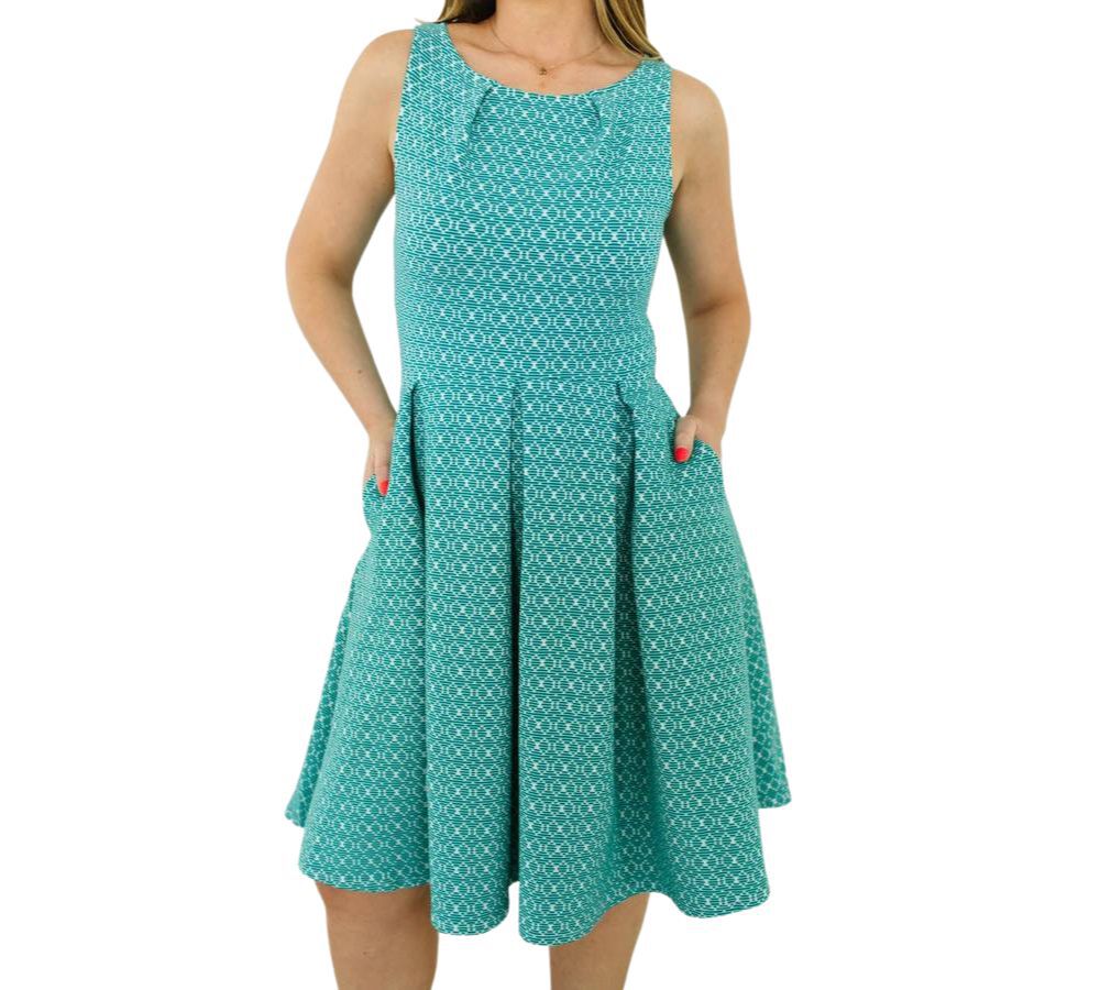 ANITA FIT-AND-FLARE DRESS IN TURQUOISE, Turquoise / Light Blue, hi-res image number 0