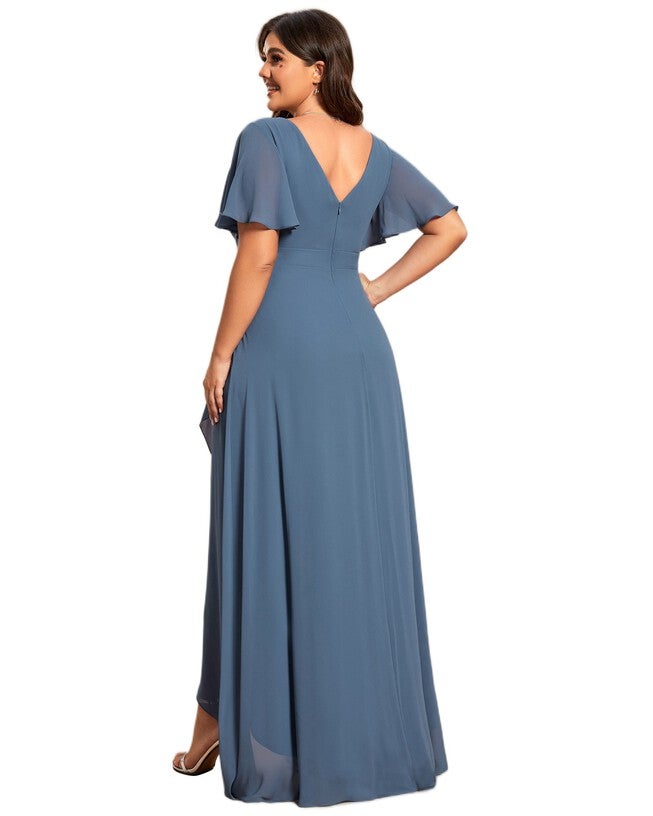 Charming Chiffon Bridesmaid Dress with Lotus Leaf Hemline, Dusty Navy / Dusty Blue, alternate image number 1