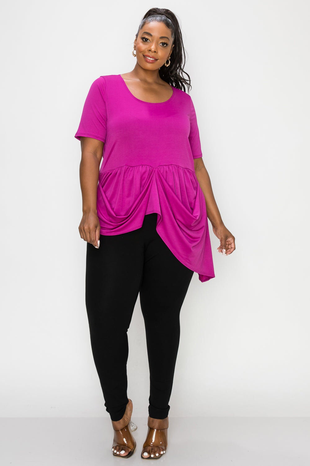SAVANNAH DRAPED PEPLUM TOP, Magenta / Magenta, hi-res image number 0