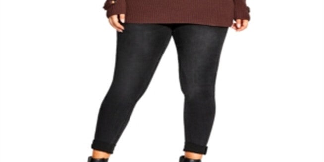 City Chic Women's Plus Pullover Sweater Eyelet V-Neck Nutmeg Size 22W, Brown / Brown, alternate image number null