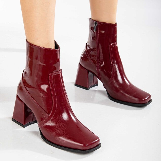 MAYA - BURGUNDY PATENT ANKLE BOOTS, BURGUNDY / Burgundy, alternate image number 1