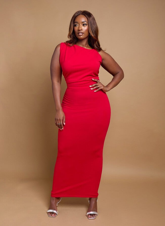 PAISLEY KNOTTED BODYCON MAXI DRESS, Red / Red, alternate image number 1