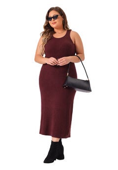 Crew Neck Sleeveless Knit Bodycon Midi Sweater Tank Dress