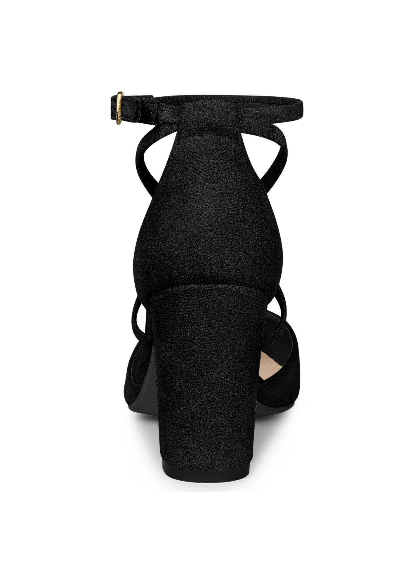 Crisscross Strap Pointed Toe Chunky Heels Pumps, Black / Black, alternate image number 2