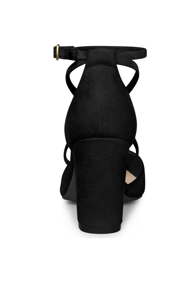 Crisscross Strap Pointed Toe Chunky Heels Pumps, Black / Black, alternate image number 2