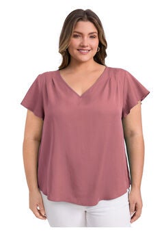 V Neck Shoulder Pleated Ruffle Short Sleeve Blouse