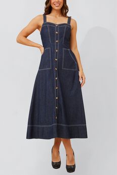 Annick - Charlie Denim Midi Dress Button Front