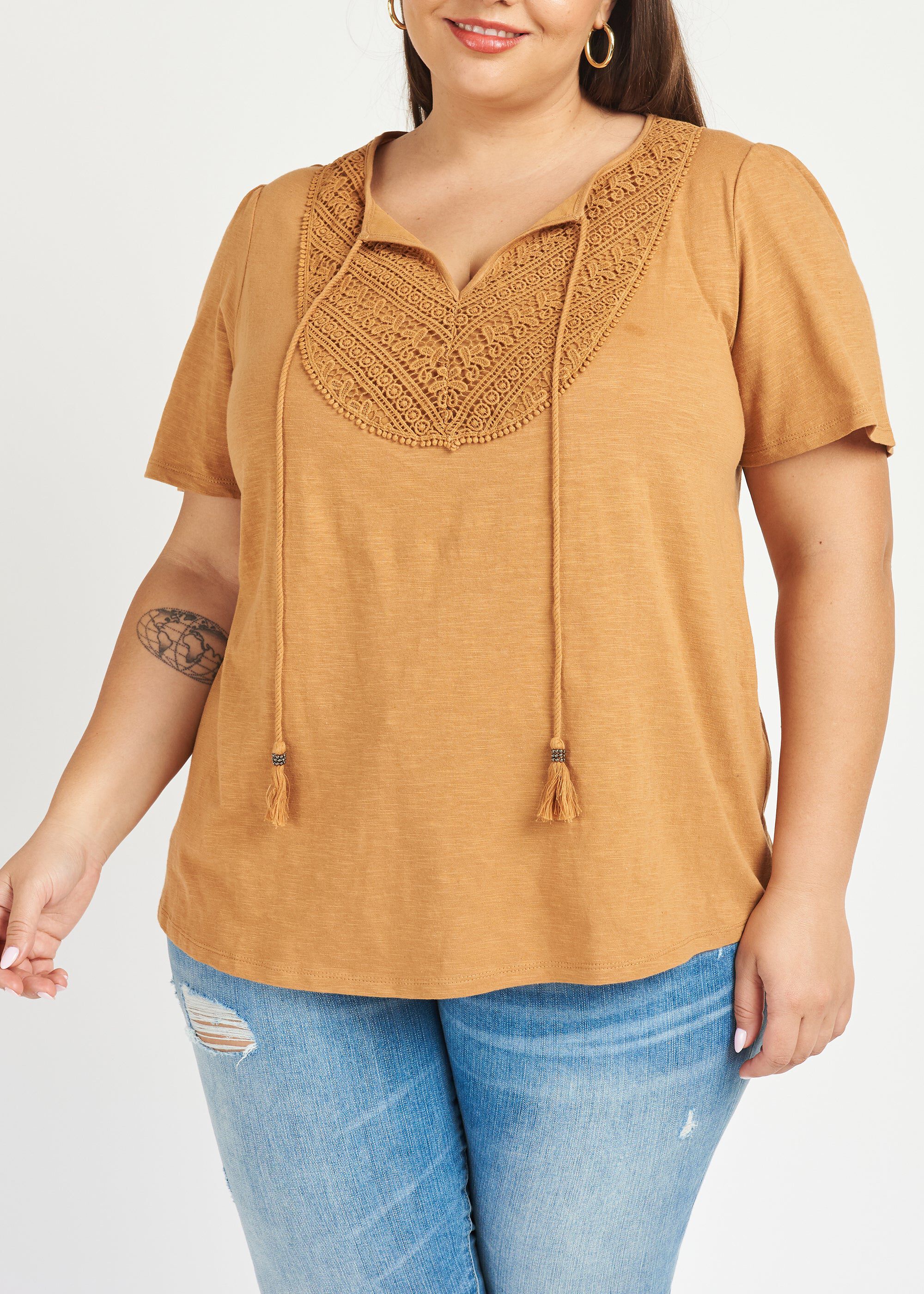 Emily Mocha Split-Neck Tee, MOCHA / Mocha, alternate image number 2