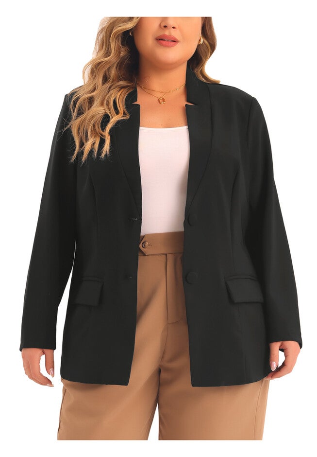 BUTTON LONG SLEEVE BUSINESS SUIT BLAZER, Black / Black, alternate image number 2