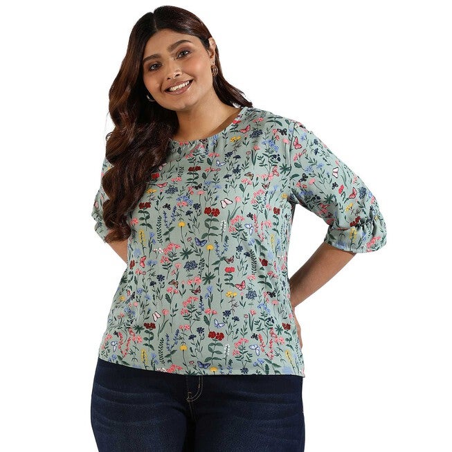 Women Floral Design Casual Top, Mint / Mint, hi-res image number 0