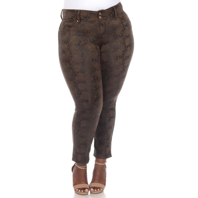 Faux Suede Snake Print Pants, Brown / Brown, alternate image number null