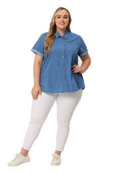 Roll Sleeve Chambray Button Down Denim Shirt