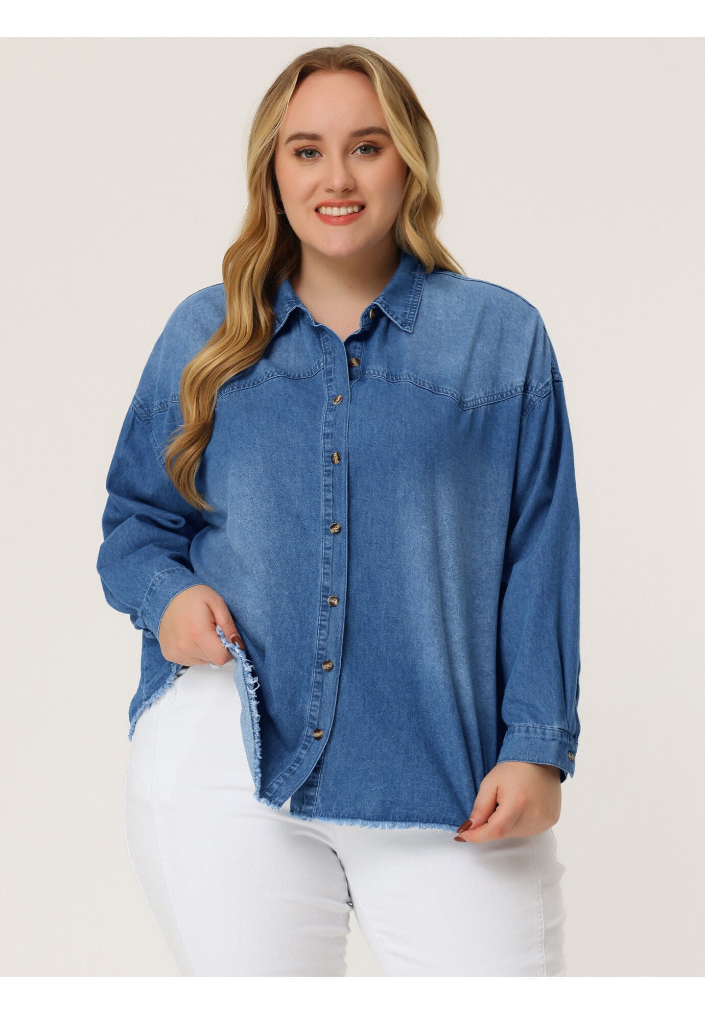 Button Down Shirt Cotton Denim Jacket, Sky Blue / Light Blue, hi-res image number 0