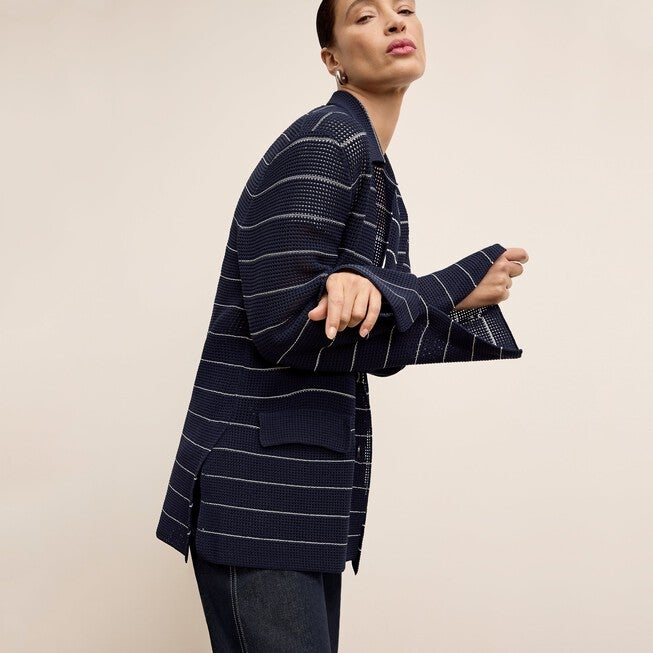Cody Boyfriend Jardigan - Dot Jardigan Knit, Dark NavyIvory / Navy, alternate image number 3