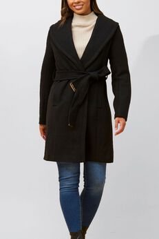 Hazel Coat Round Collar Belted Pockets